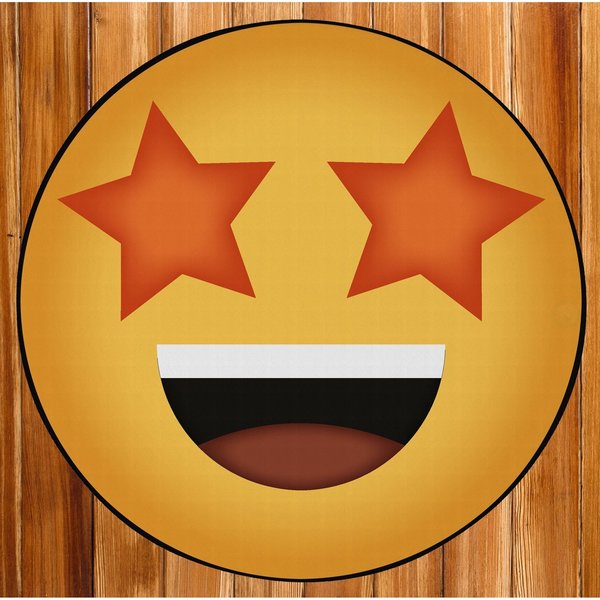 Emoji Style Round Funny Smiley Face Kids Area Rug, Star Eyes Emoji Rug, 24  x 24